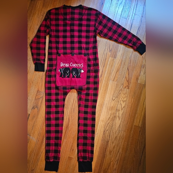 Lazy One pajamas size M flapjack butt flap Bear Cheeks red buffalo print - Picture 6 of 11